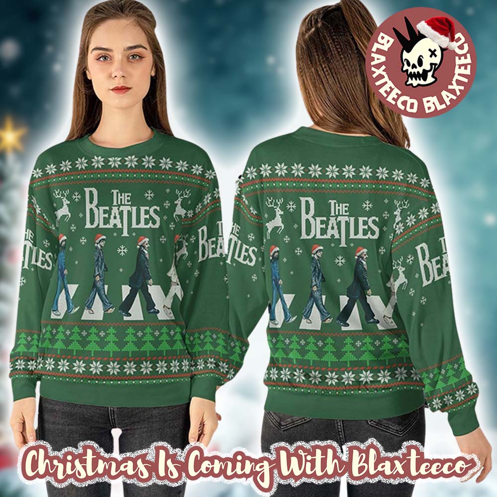The Beat   les Abbey Road Vintage Green Knitted Ugly Christmas Sweater HG