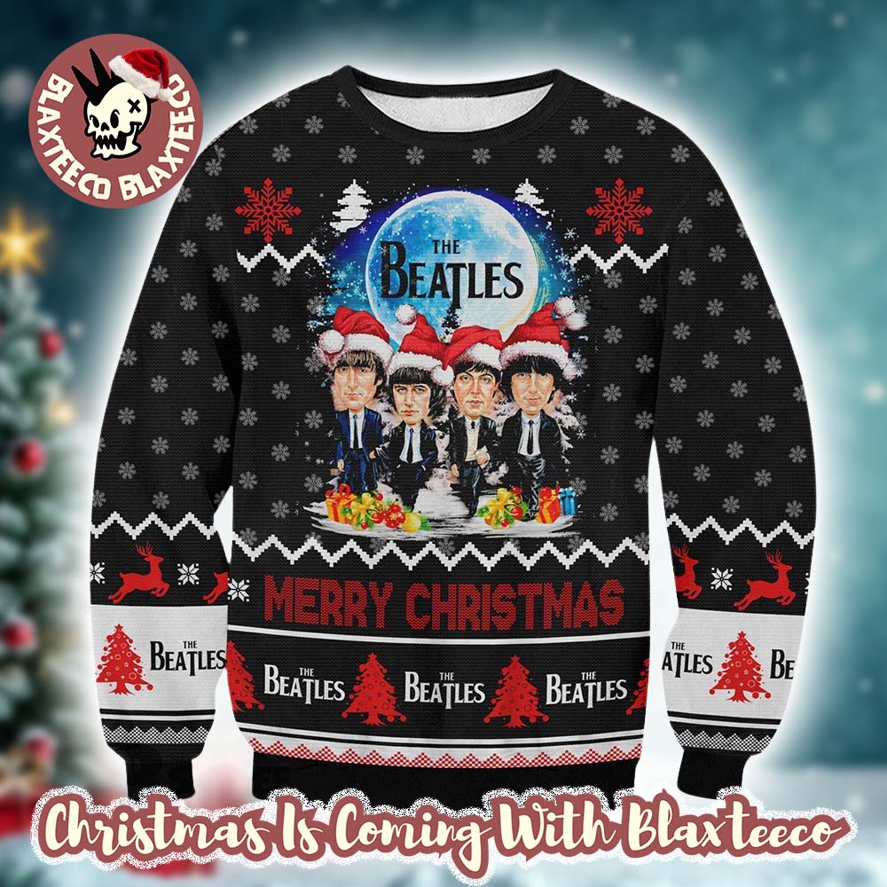 The Beat   les Band Funny Members With Santa Hats Under The Moon Merry Christmas Ugly Sweater HG