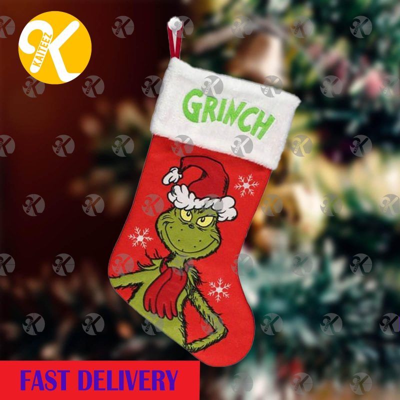 The Grinch Santa Hat And Red Scarf Christmas Stocking HG