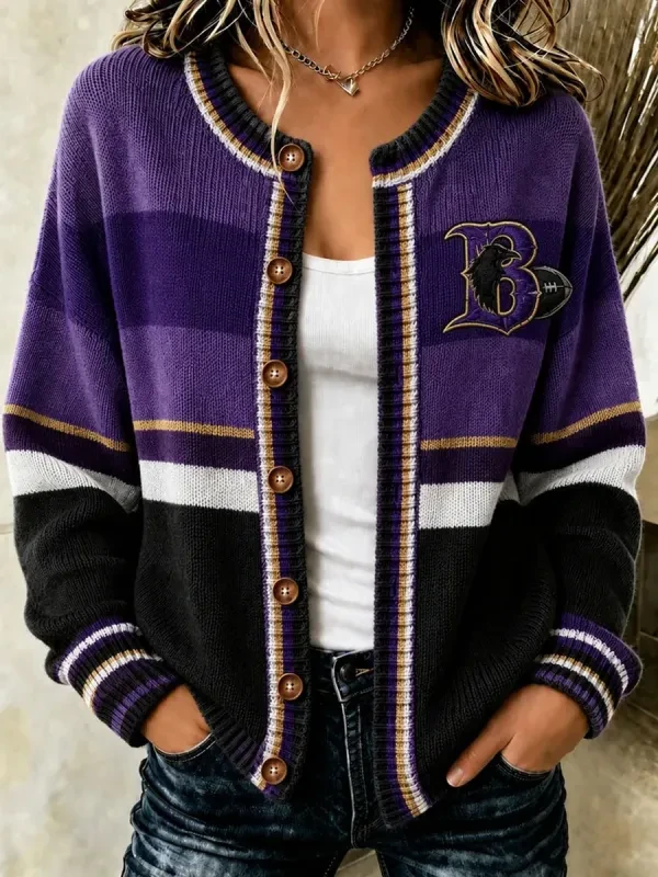 Baltimore Ravens NFL Merch National Football League Round Neck Cardigan Meaningful Gifts - Cardigan HG