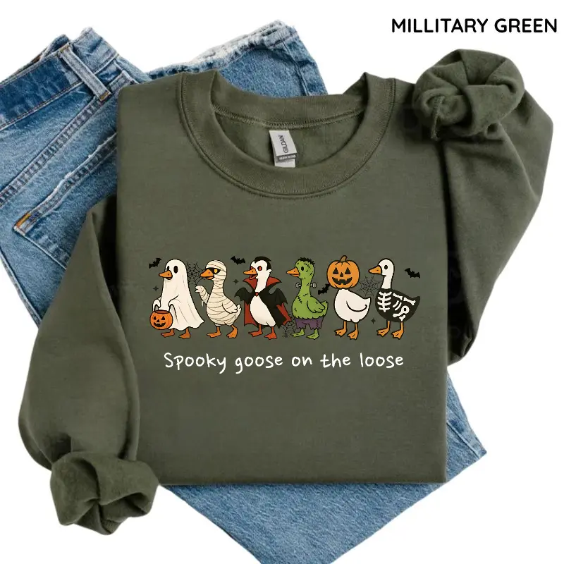 Spooky Goose on the Loose Sweatshirt, HG Funny Halloween Goose Graphic Tee, Cute Spooky Season T-Shirt, Vintage Fall Halloween Apparel