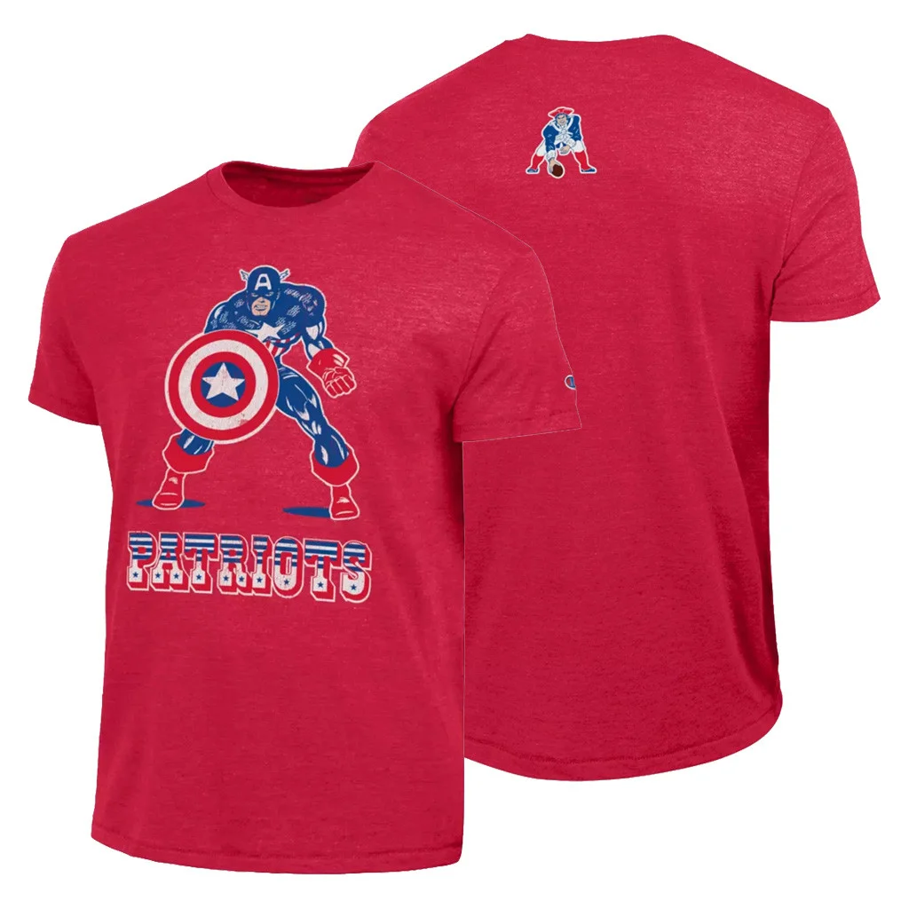 The Disney X NFL Champion NFL Merch 2026 Captain America New England Patriots Shirt Football Fan Gifts - T-shirt / Red HG