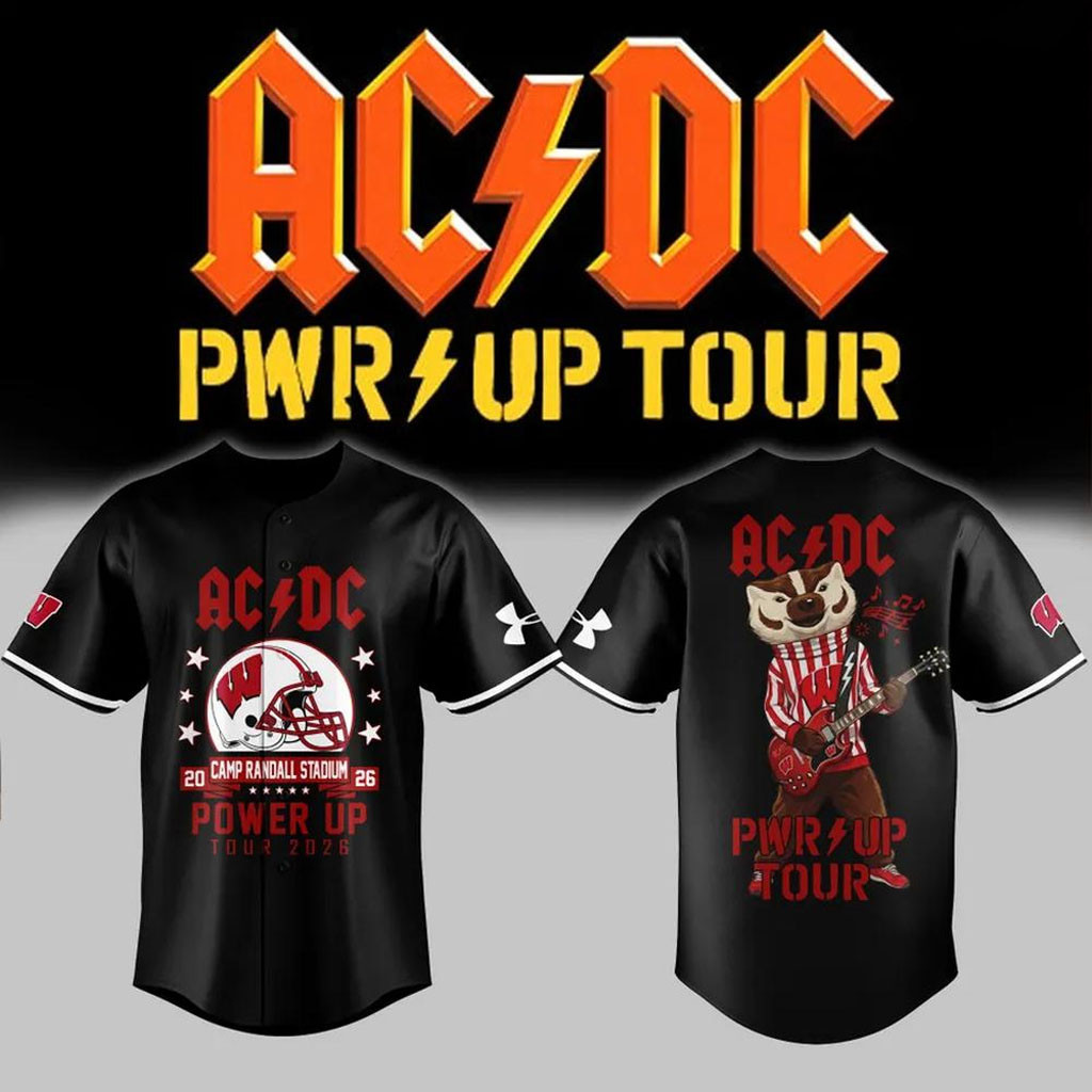 AC DC X Wisconsin Badgers Merch Power Up Tour 2026 Baseball Jersey HG Present For Music Lovers
