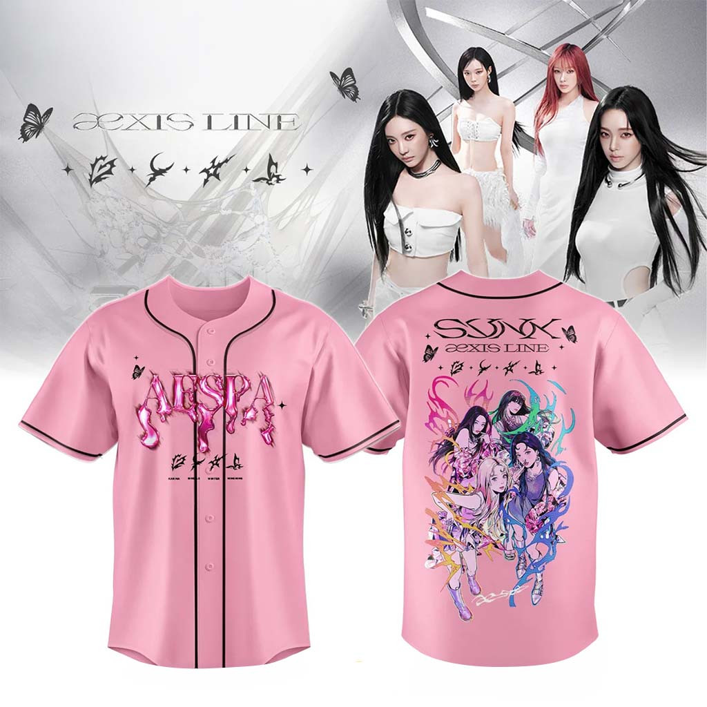 Aespa Aexis Line Global Tour 2026 Pink Baseball Jersey HG Aespa Merch Gift Ideas For Kpop Fans