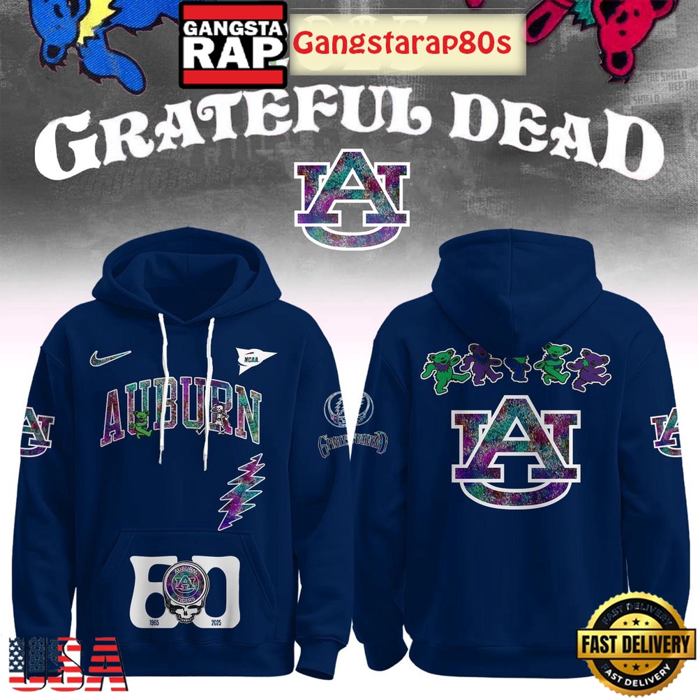 Auburn Tigers Grateful Dead 60 Years 2025 Special Edition All Over Print T-Shirt Hoodie Or Zip-up Hoodie LN