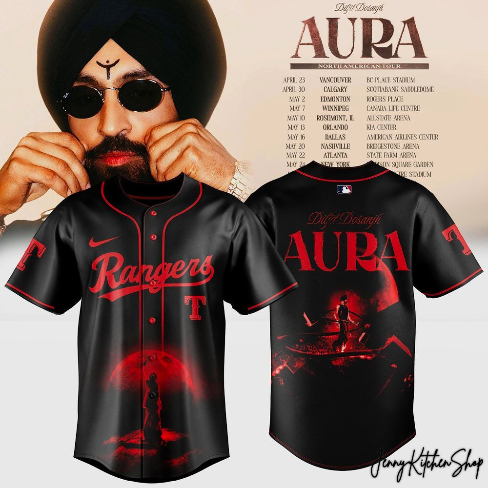 Aura World Tour 2026 Texas Rangers x Diljit Dosanjh HFN Baseball Jersey