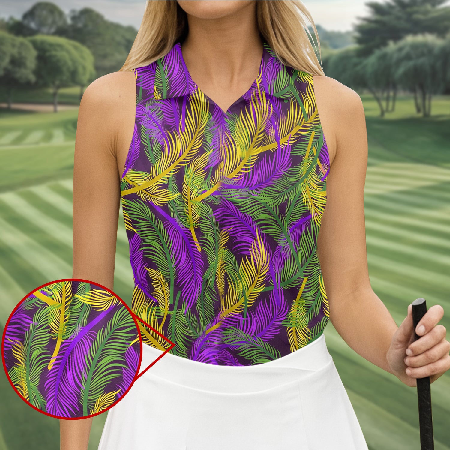 Purple Green Gold Feather Pattern Mardi Gras HFN Polo Golf Shirt Gift For Men Women