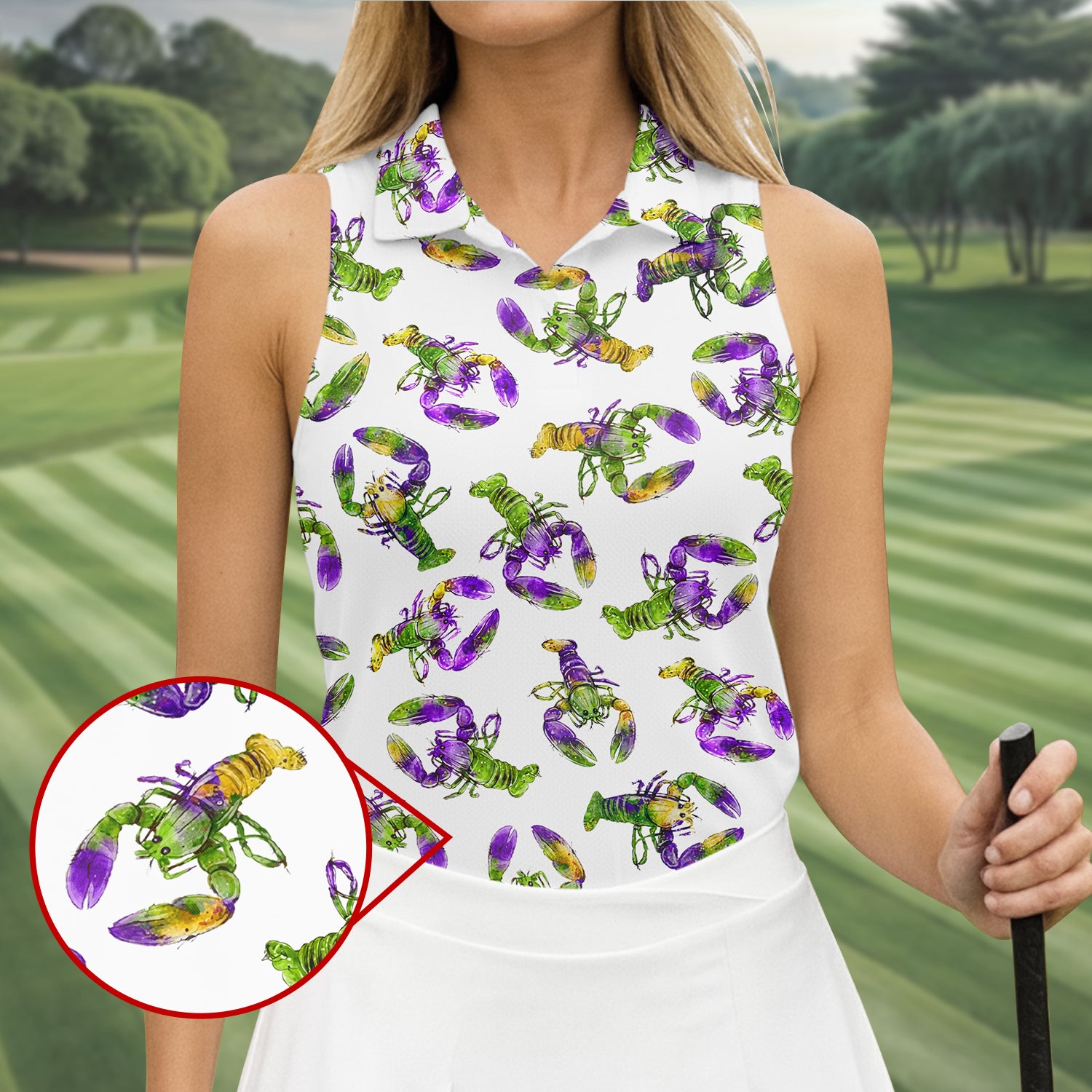 Purple Green Gold Crawfish Pattern Mardi Gras HFN Polo Golf Shirt Gift For Men Women