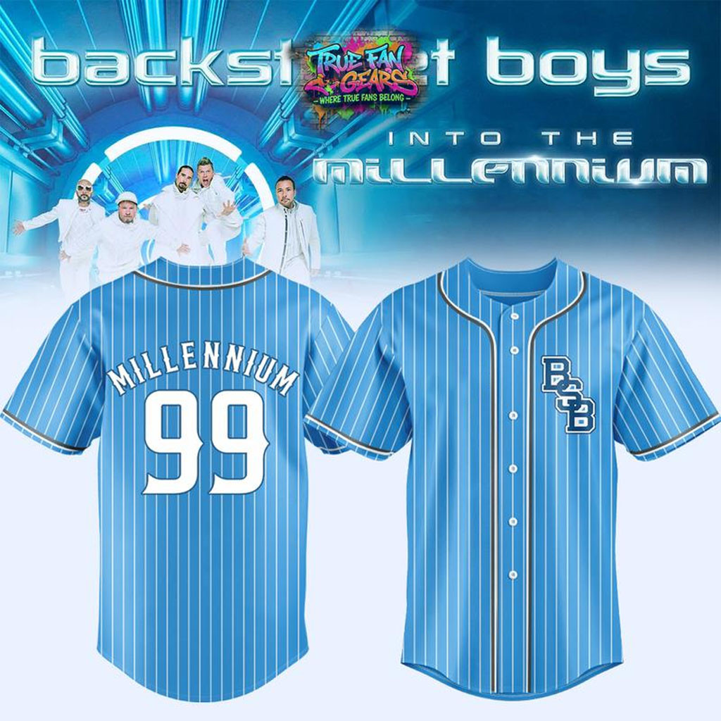 Backstreet Boys Into The Millennium 2026 Striped Blue Baseball Jersey HG Backstreet Boys Merch
