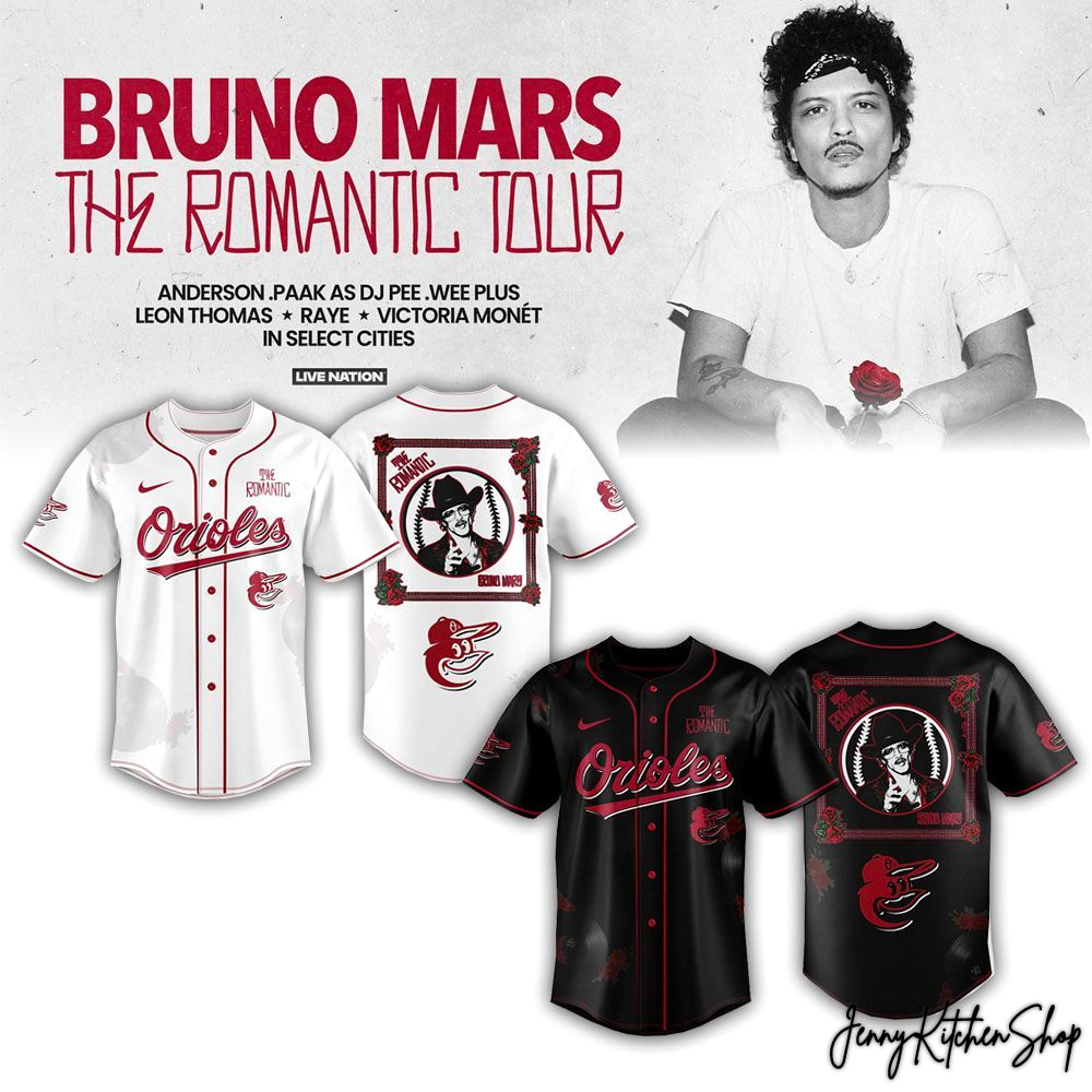 Baltimore Orioles x Bruno Mars 2026 The Romantic Tour HFN Baseball Jersey