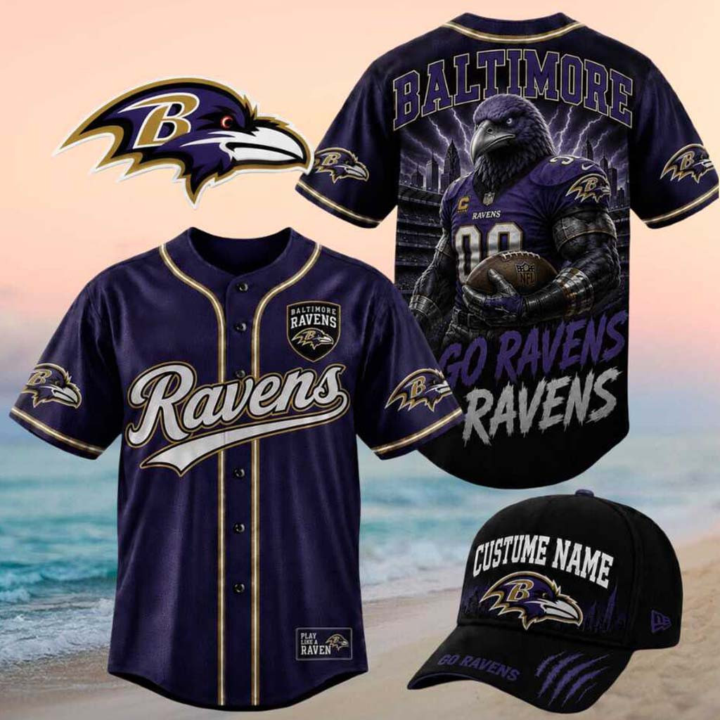 Baltimore Ravens Muscular Bird Mascot Go Ravens Lightning Baseball Jersey HG Baltimore Ravens Merch