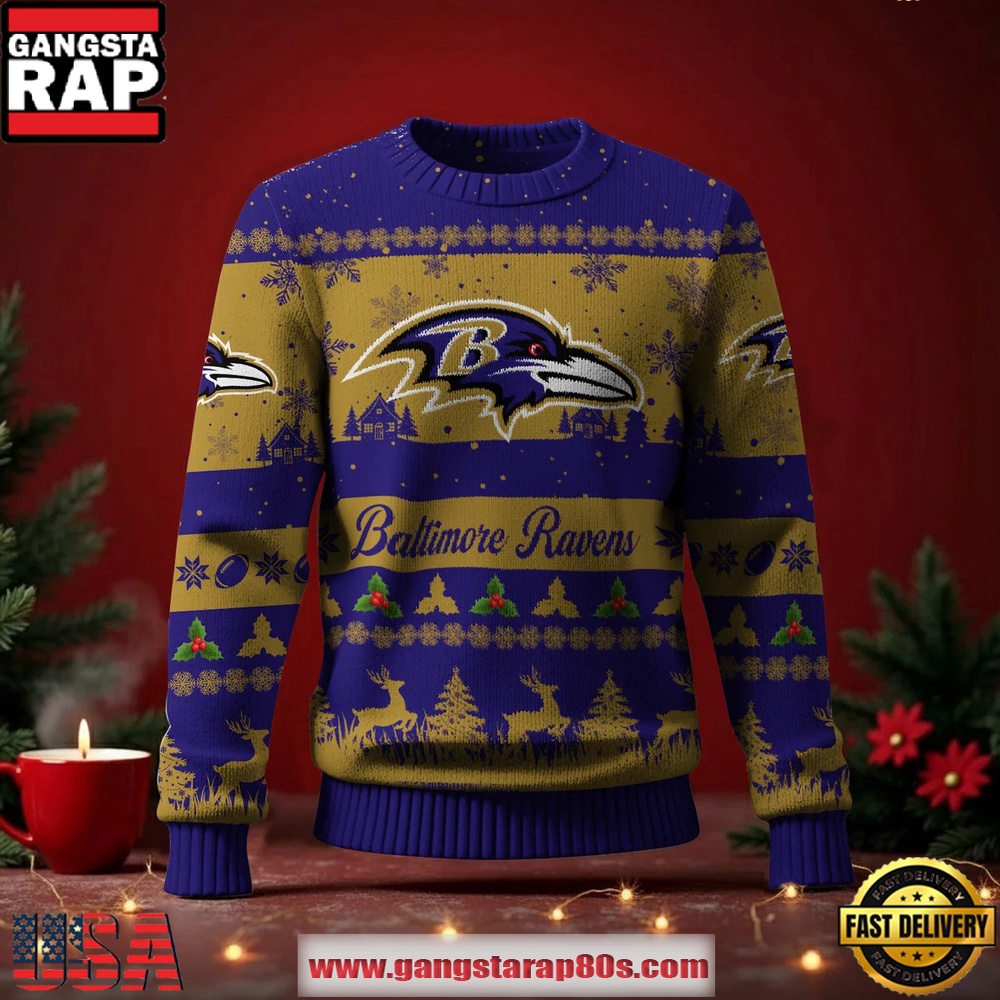Baltimore Ravens NFL Holiday Spirit Ugly Christmas Sweater LN