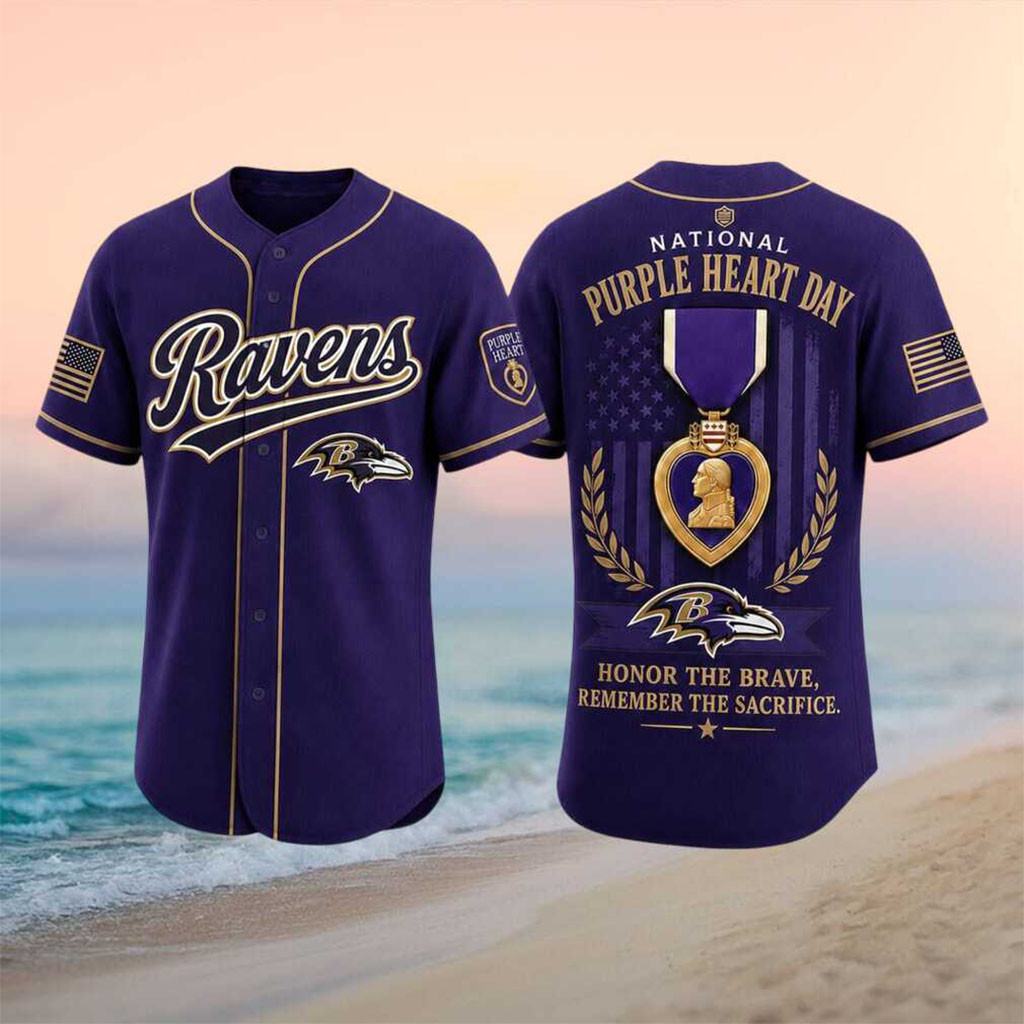 Baltimore Ravens Purple Heart Day Honor The Brave Baseball Jersey HG Baltimore Ravens Merch Gifts