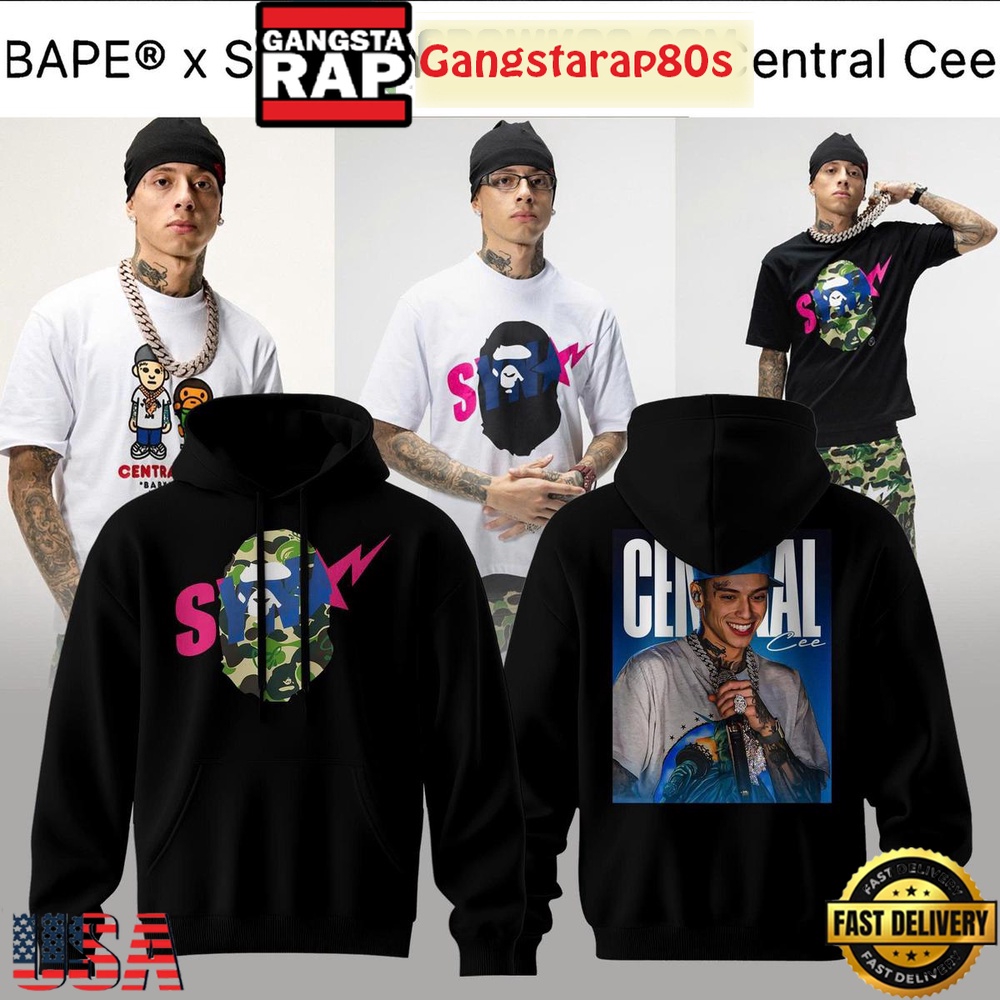 BAPE X SPOTIFY X SYNA By Central Cee Black New Design T-Shirt Hoodie Or Zip-up Hoodie LN