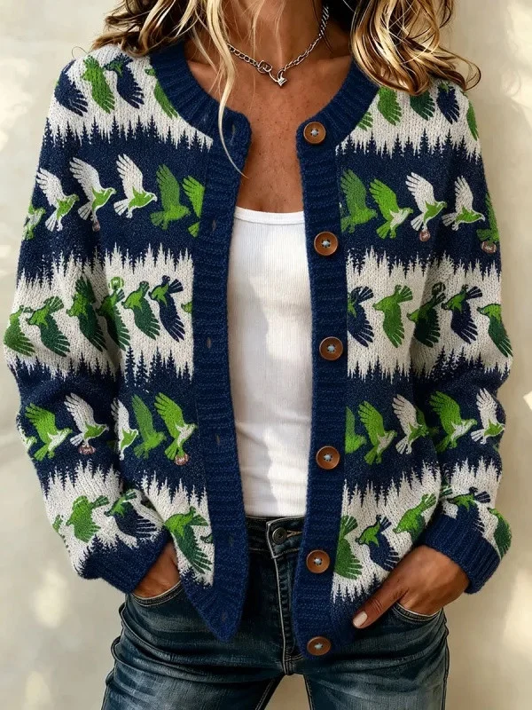 Seattle Seahawks Merch Go Seahawks Round Neck Cardigan Football NFL Fan - Cardigan HG