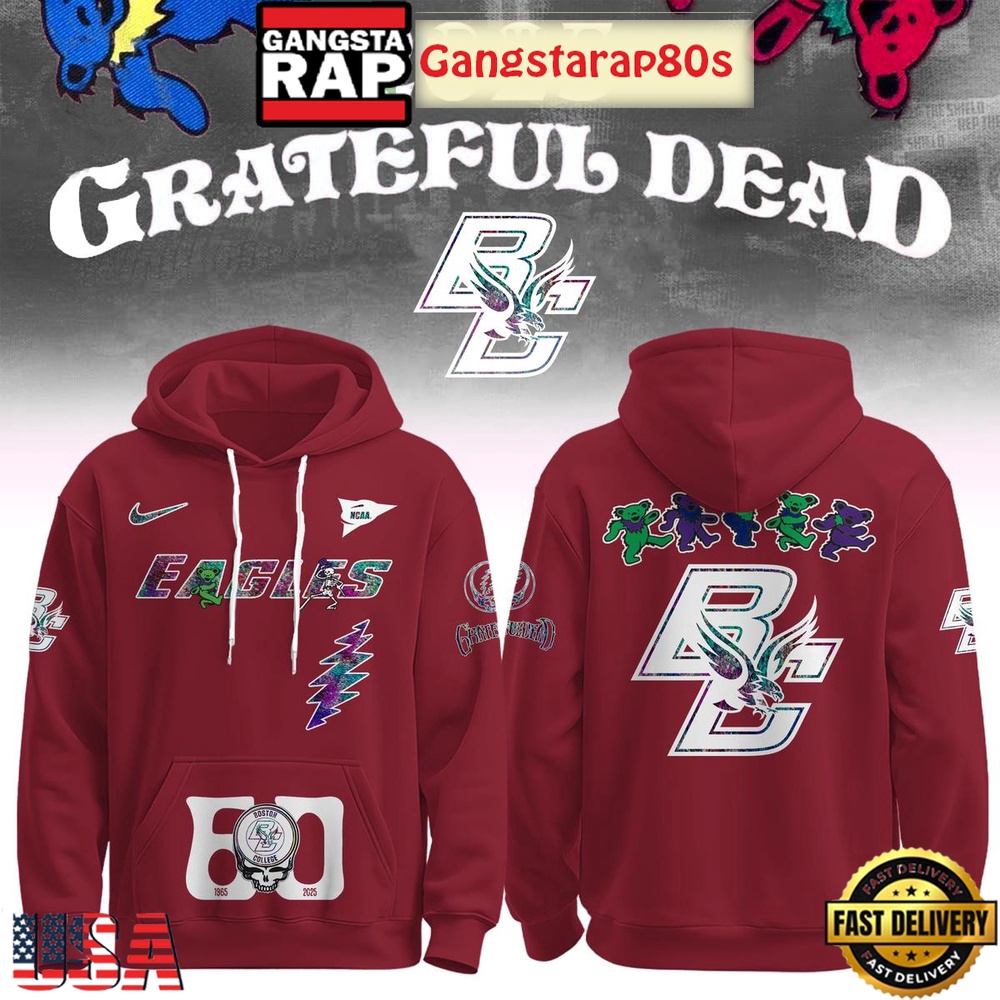 Boston College Eagles x Grateful Dead 60 Years Unisex T-Shirt Hoodie Or Zip-up Hoodie LN