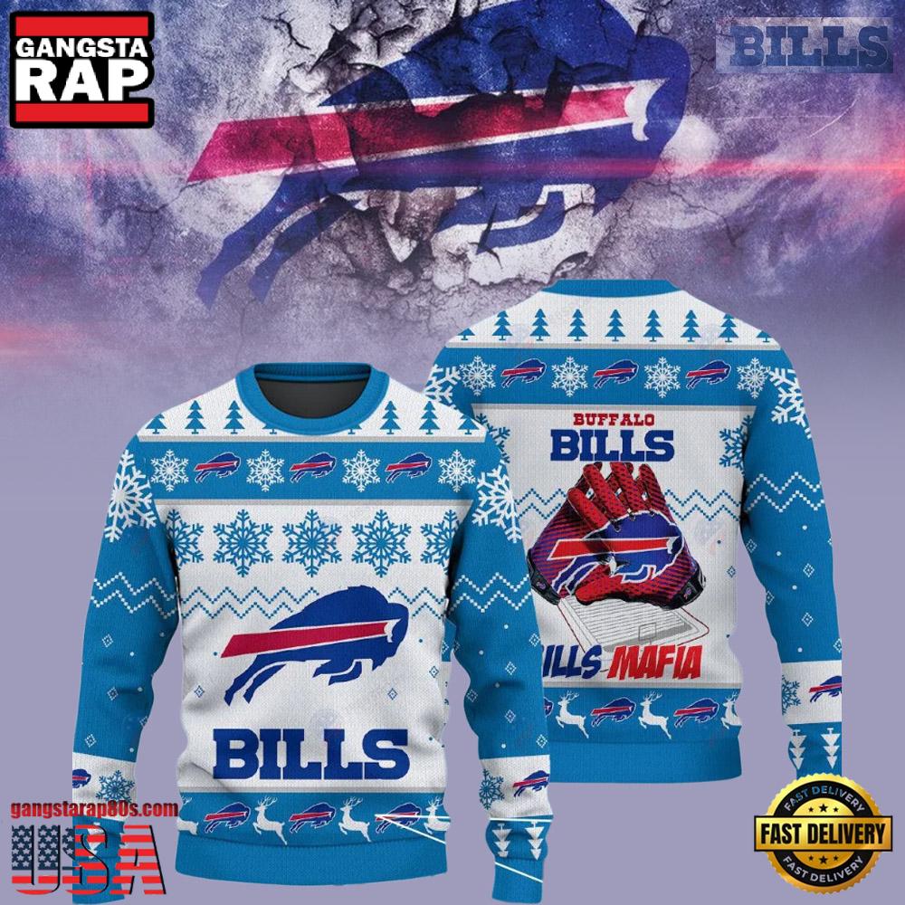 Buffalo Bills Bills Mafia NFL Blue White Color Christmas Ugly Sweater LN