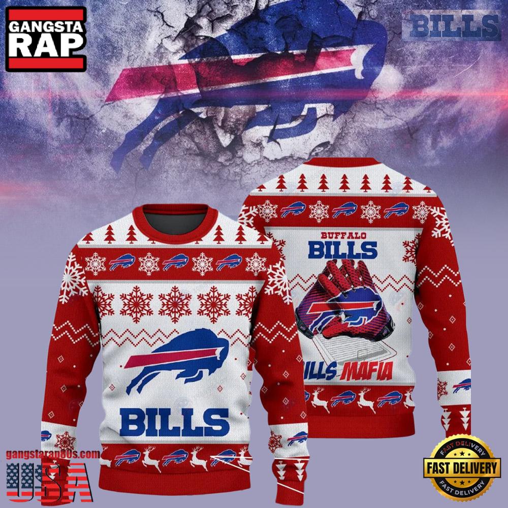 Buffalo Bills Bills Mafia NFL Red White Christmas Ugly Sweater LN