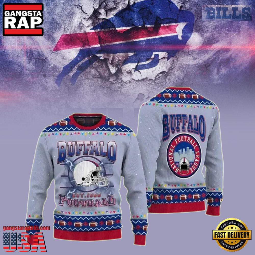 Buffalo Bills Get Festive With The 1960 Football Fans Ugly Christmas Sweater LN