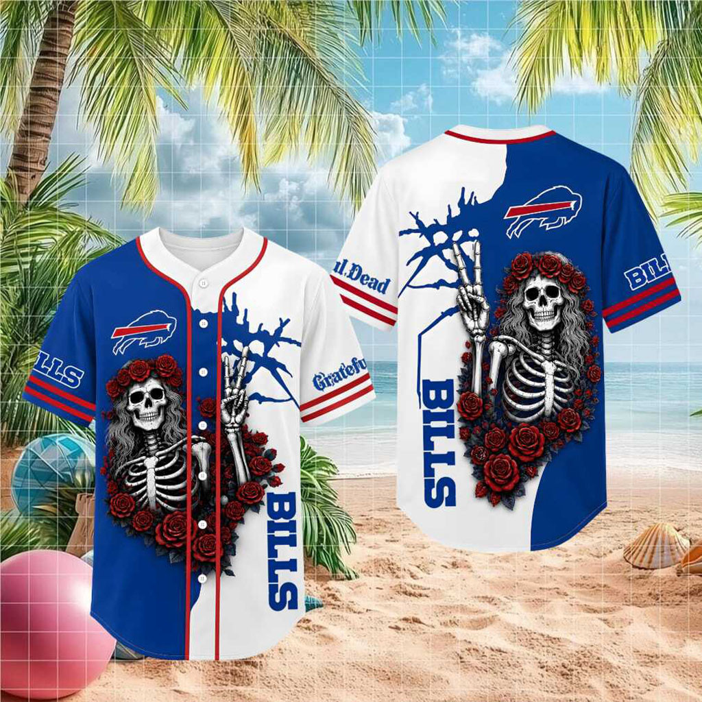 Buffalo Bills Grateful Dead Skull Rose Baseball Jersey HG Buffalo Bills Merch Gifts For Fans