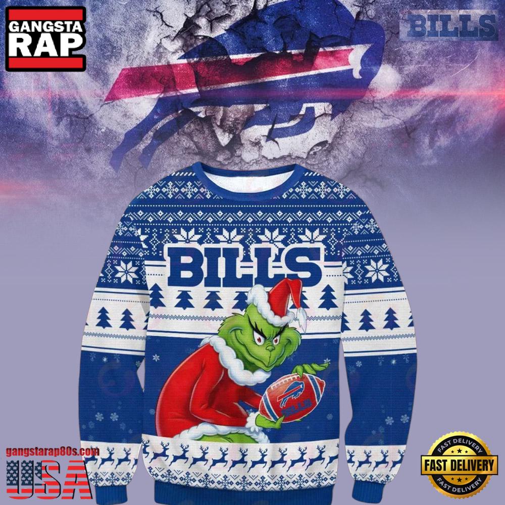 Buffalo Bills Grinch NFL Blue Color Christmas Ugly Sweater LN