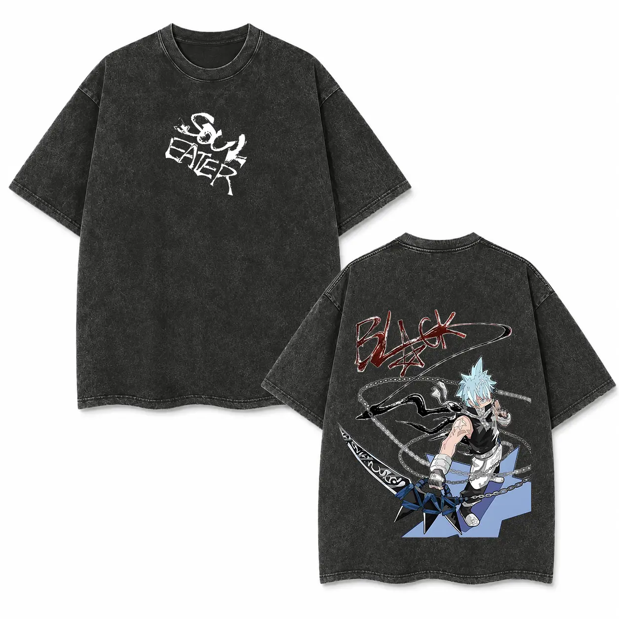 Unisex Soul Eater Black Star Anime HG Washed Cotton Crew Neck Short-Sleeve Sports T-Shirt - Men's Clothing, Double-Sided Japanese Manga Graphic Tee, Retro Streetwear, Regular Fit Summer Top, Gifts for Boyfriends, Cool Gifts for Guys, Shirts Graphic Tees