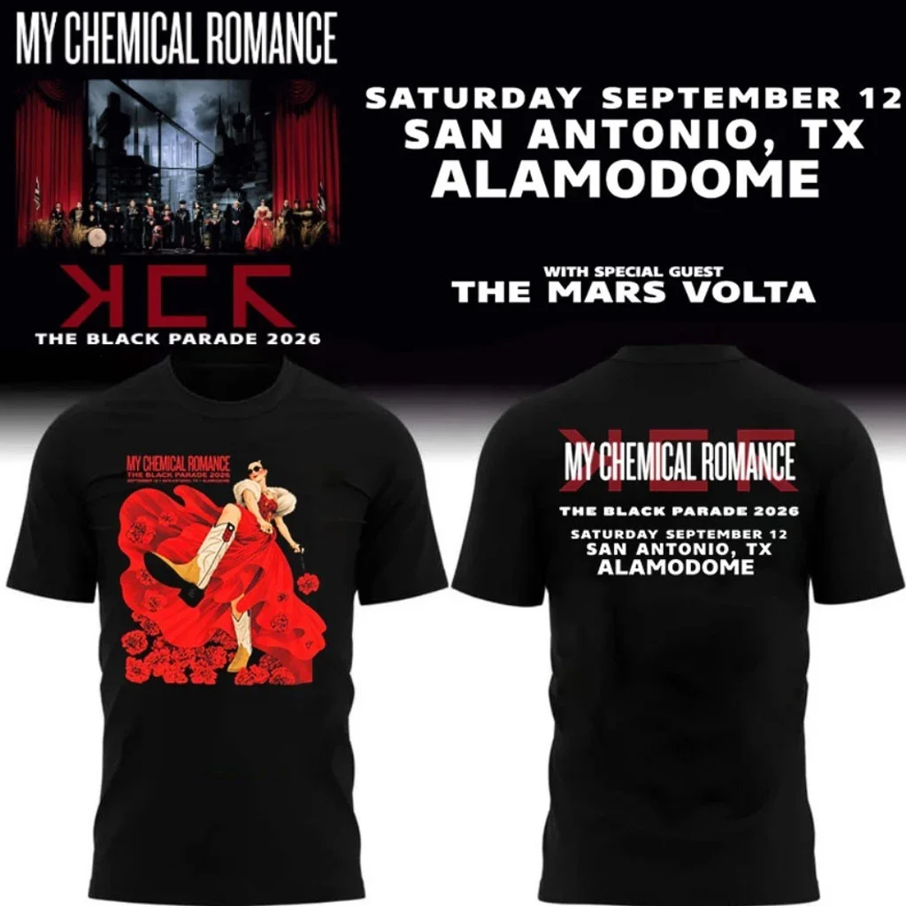 My Chemical Romance Merch MCR San Antonio TX Event T-Shirt At Alamodome Sept 12 2026 Tee Black - T-Shirt HG