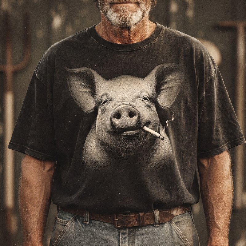 Smoking Pig Unisex T-Shirt,  Funny Comfort Colors Shirt for Pig Lovers  HG