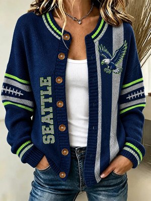 Seattle Seahawks NFL Merch Football NFL Round Neck Cardigan Seahawks Gifts For Her HG