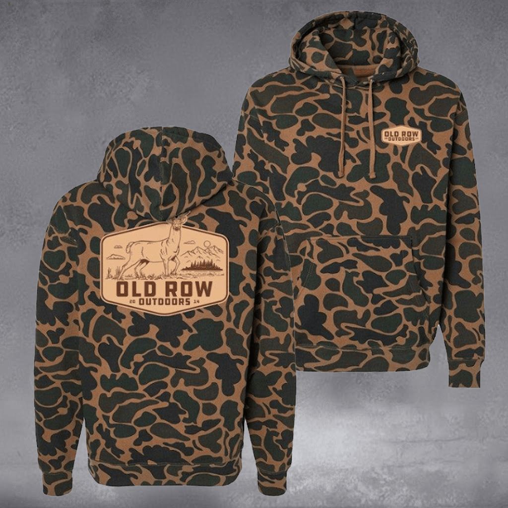 Old Row Deer Badge Camo Hoodie Deer Hunting Pullover Apparel Menswear Gift for Dad - Hoodie HG