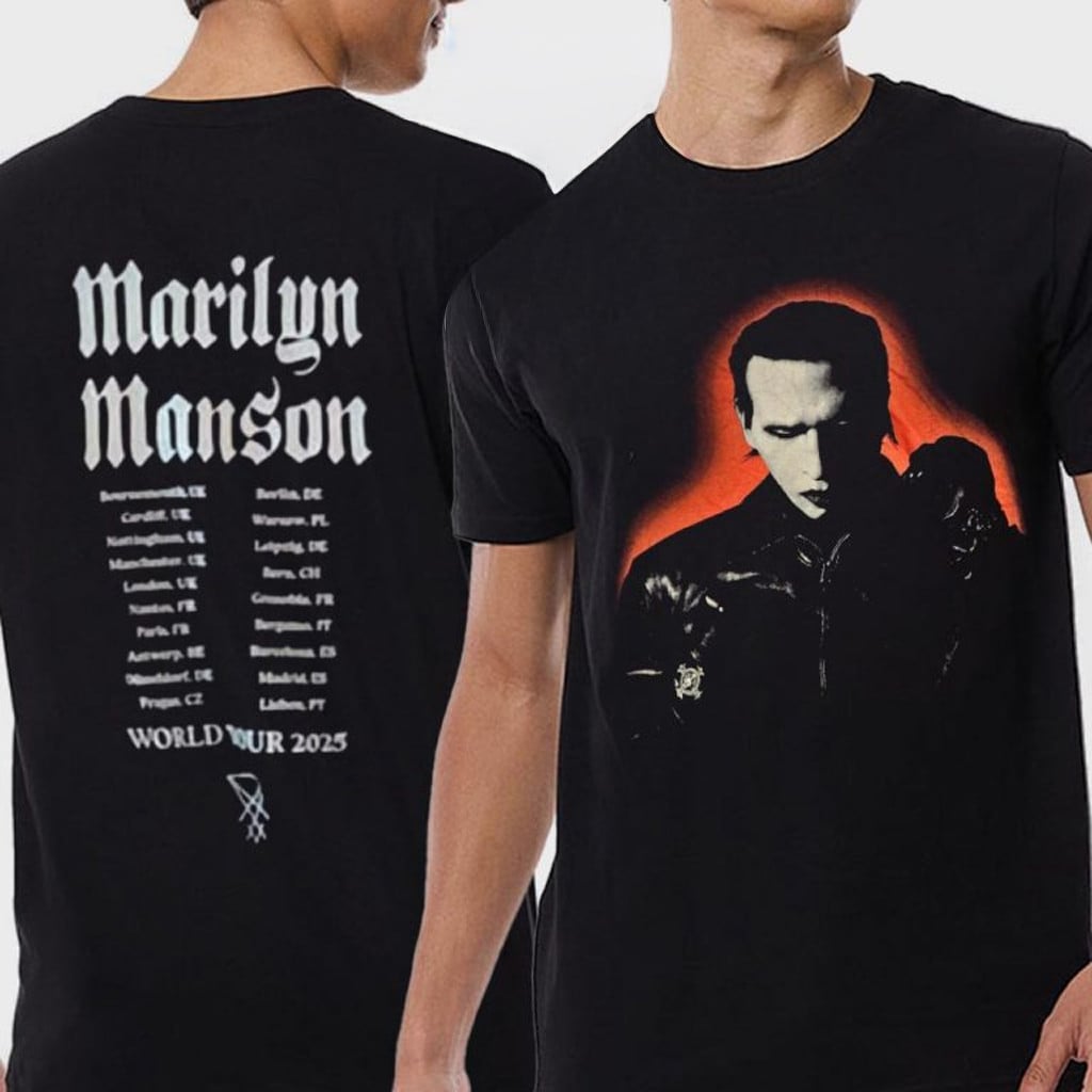 2-sided Marilyn Manson Merch World Tour Dates 2025 EU UK Portrait T-Shirt Presents For Rock Lovers HFN