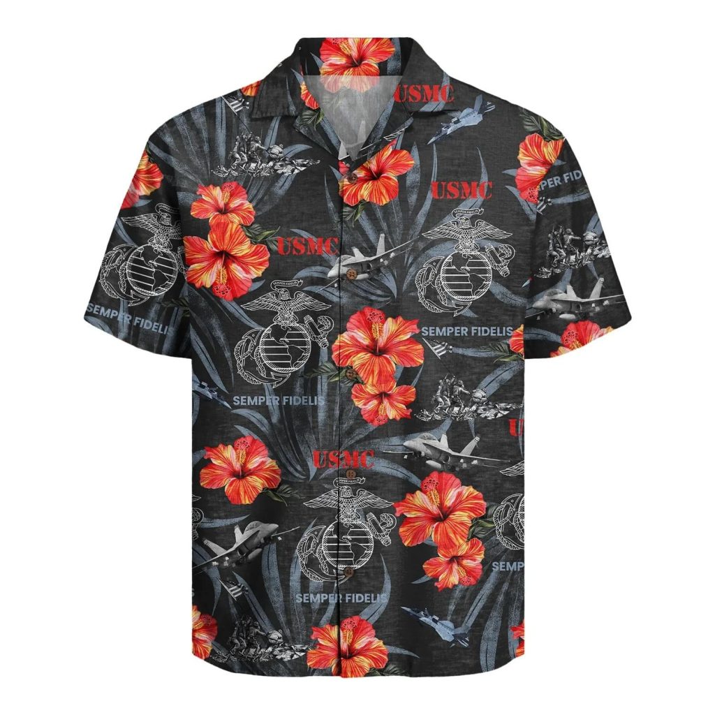 USMC Semper Fidelis Hawaiian Shirt NNA Hibiscus Tropical Aloha Shirt Gifts For Marines Veteran