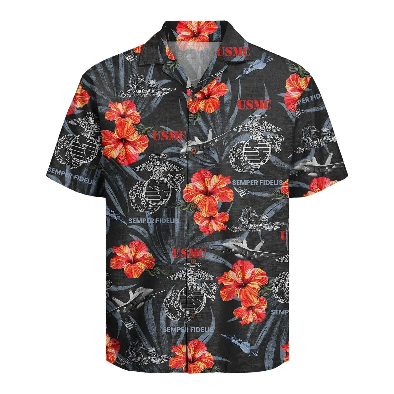 USMC Semper Fidelis Hawaiian Shirt NNA Hibiscus Tropical Aloha Shirt Gifts For Marines Veteran