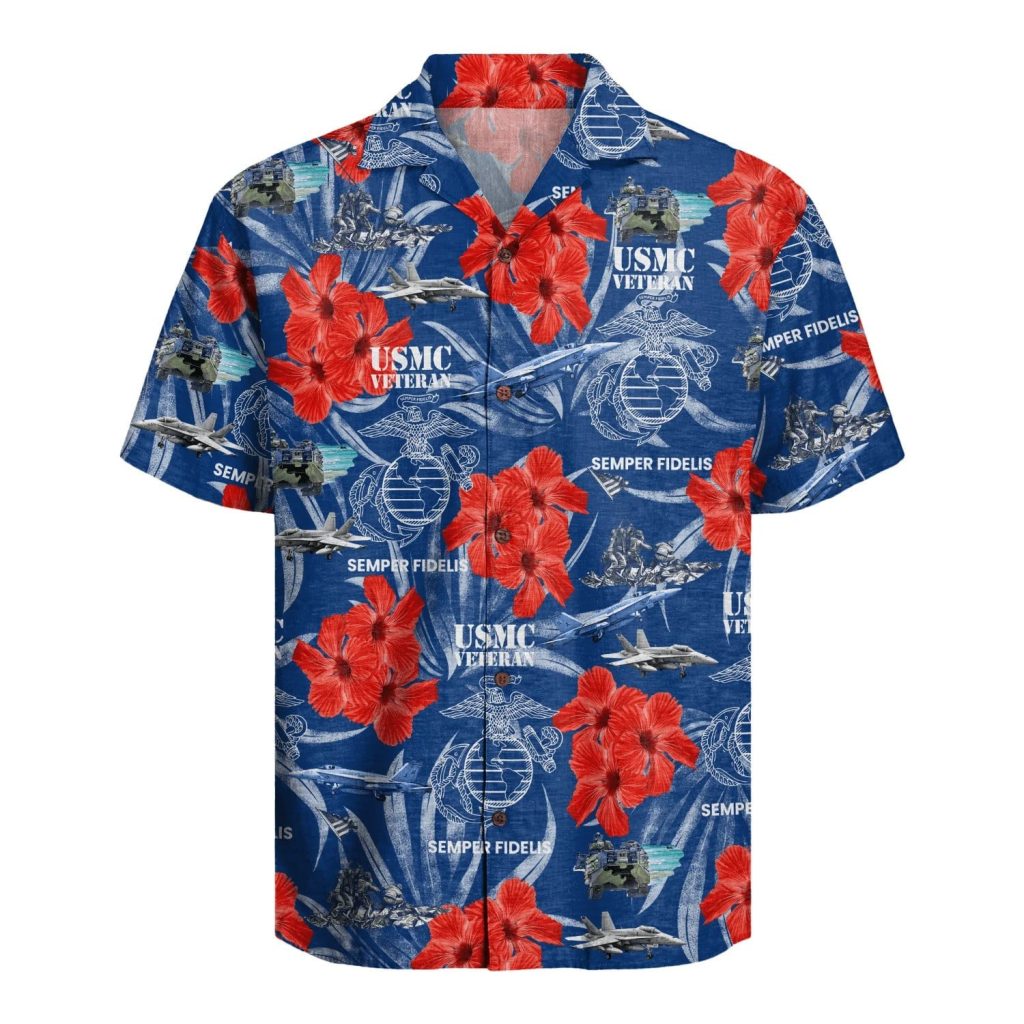 USMC Veteran Semper Fidelis Hawaiian Shirt NNA Hibiscus Tropical Aloha Shirt Gifts For Veteran
