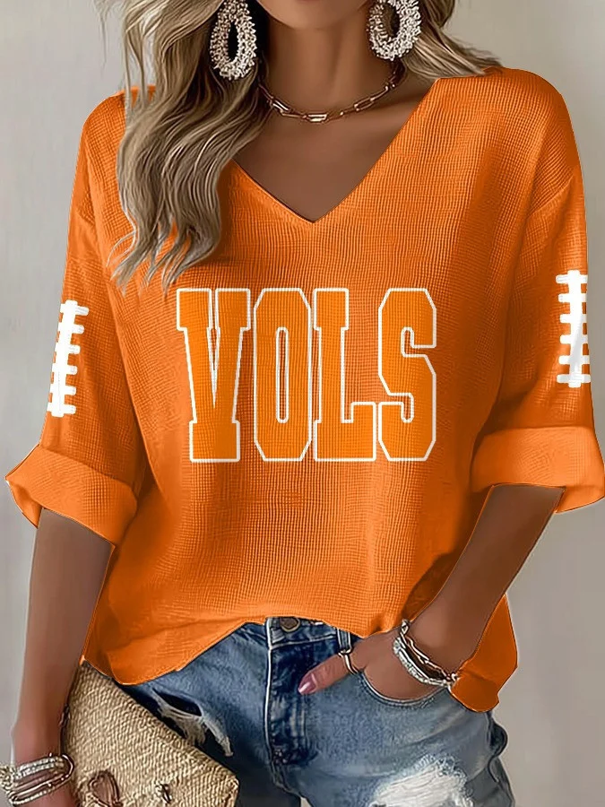 Tennessee Volunteers V-Neck Long Sleeve Shirt Women's Game Day Merch Tennessee Vols Gifts V-Neck Long Sleeve V-Neck Long Sleeve Waffle Hoodie Or Waffle Sweatshirt HG Football Game Day Merch Gifts For Fangirl