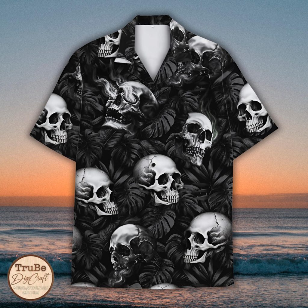 Tropical Skull Hawaiian Shirt HG s for Men Women Black Skull Hawaiian Shirt HG Aloha Summer Beach Shirt HG Short Sleeve Button Down Skull Lovers Gift