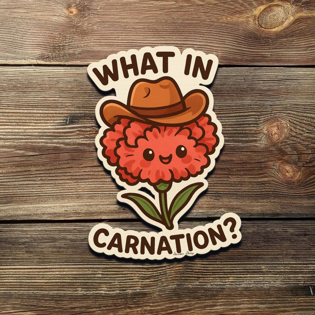 What in Carnation Cowboy Sticker NNA: Funny Western Pun Decal