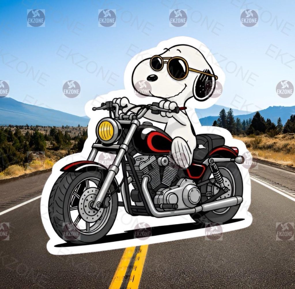 Snooop Motorcycle Rider Sticker NNA | Peanuts Biker Dog Decal | Cool Chopper Art | Cartoon Motorcyclist Vinyl | Snooop Gift |For Stanley Yeti