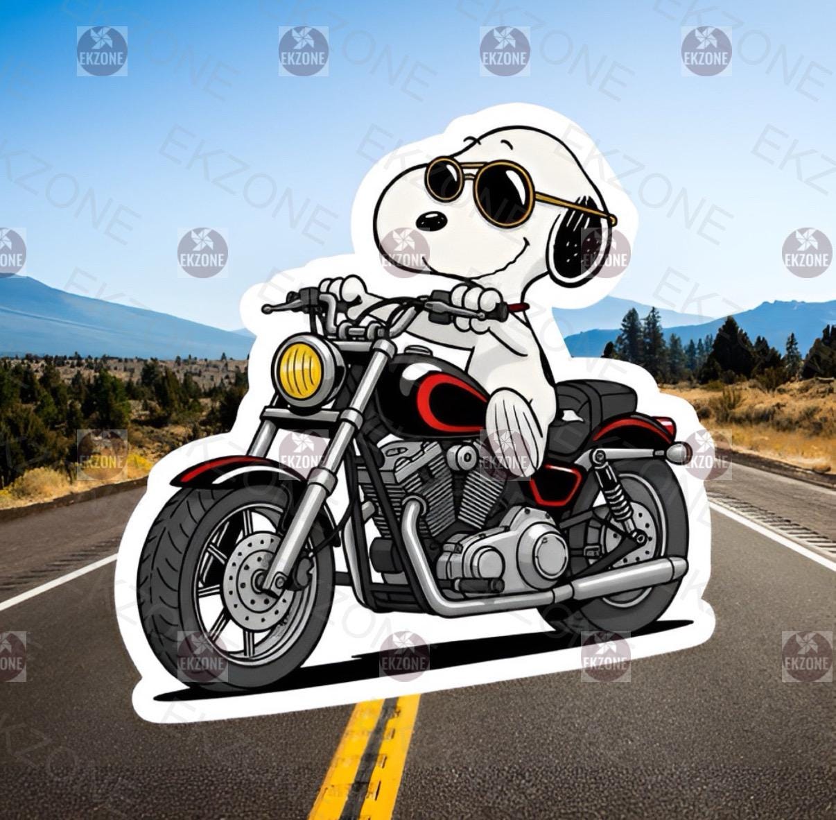 Snooop Motorcycle Rider Sticker NNA | Peanuts Biker Dog Decal | Cool Chopper Art | Cartoon Motorcyclist Vinyl | Snooop Gift |For Stanley Yeti