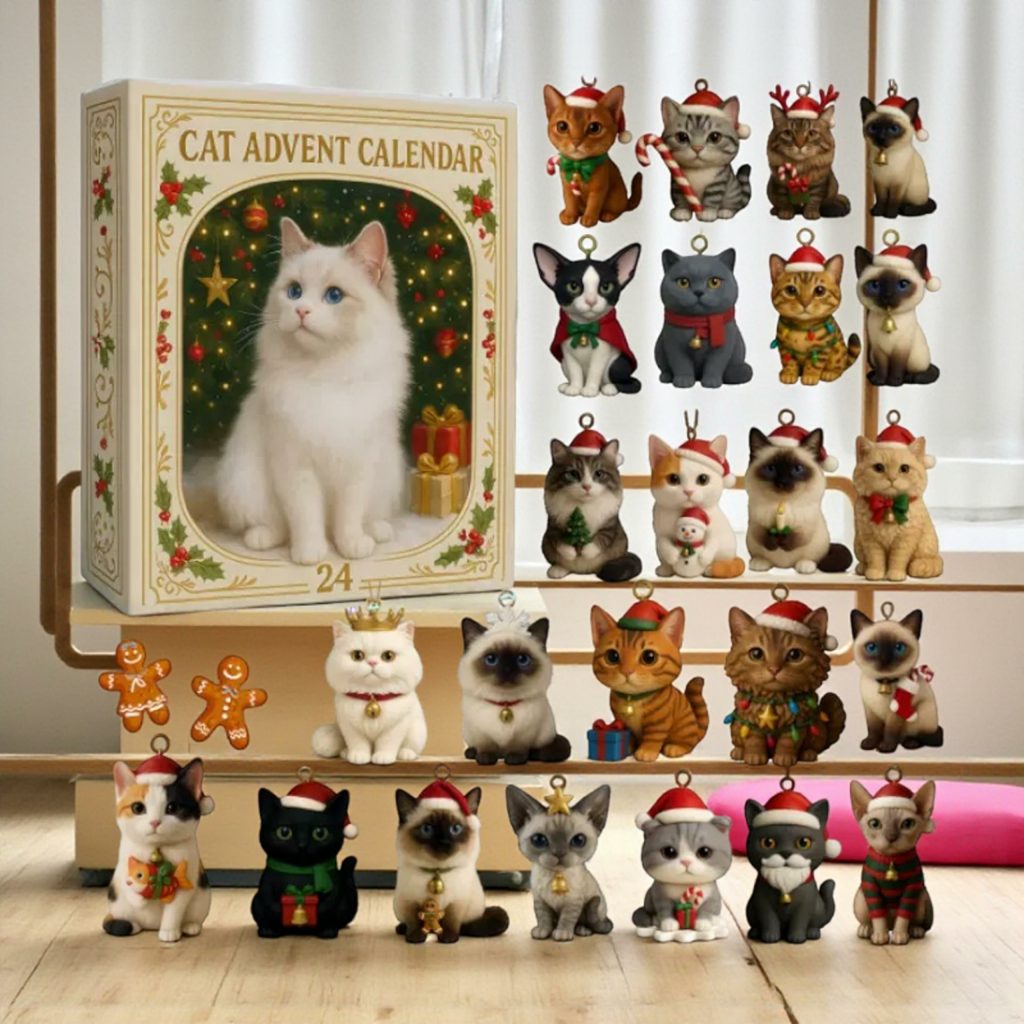 2D Acrylic Cat Advent Calendar HG 2025: 24 Mini Cat Figurines, Holiday Decor