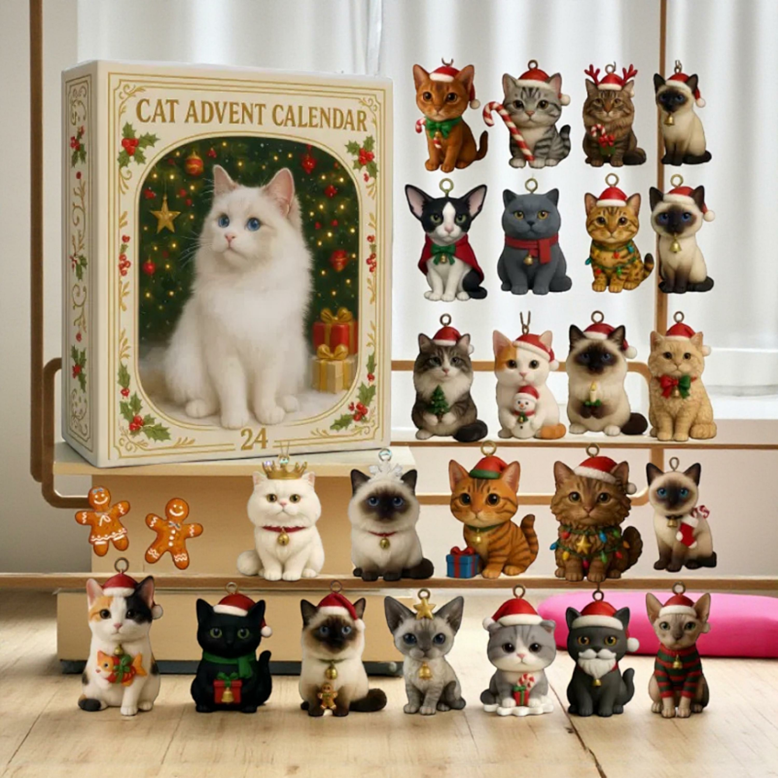 2D Acrylic Cat Advent Calendar HG 2025: 24 Mini Cat Figurines, Holiday Decor