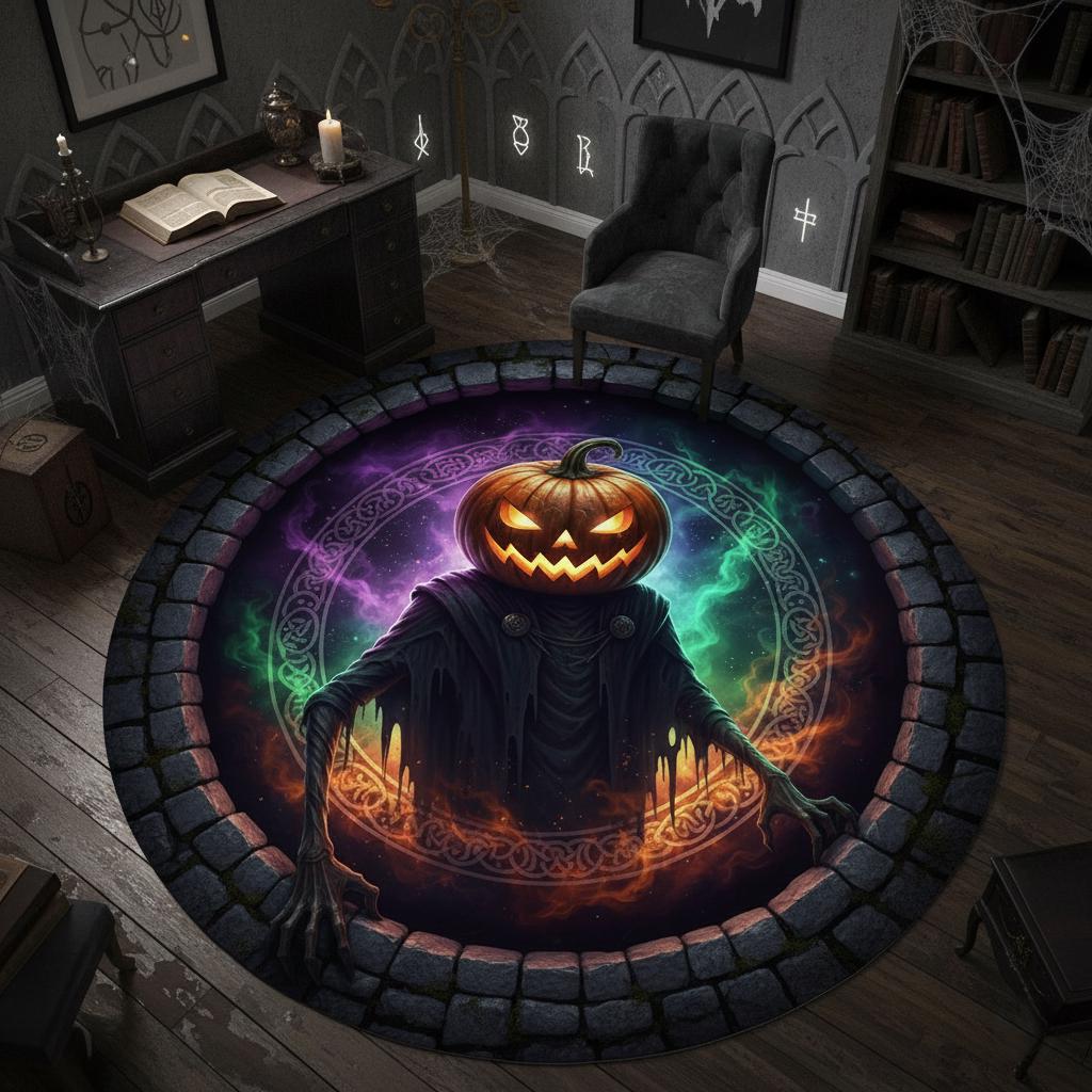 3D Halloween Pumpkin Rug: Gothic Victorian Decor HG