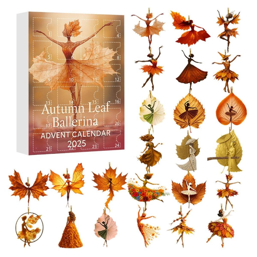 Autumn Leaf Ballerina Advent Calendar HG 2025, 24PCS Fall Fairy Acrylic Ornaments, Whimsical Autumn Dancer Countdown Calendar, Christmas Gift