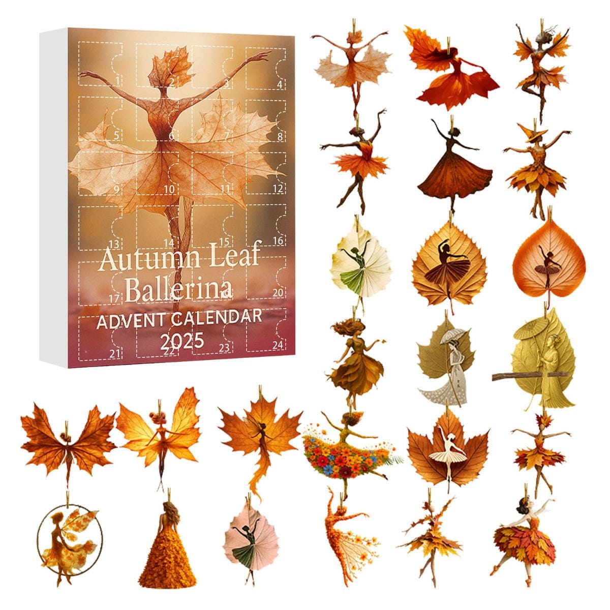 Autumn Leaf Ballerina Advent Calendar HG 2025, 24PCS Fall Fairy Acrylic Ornaments, Whimsical Autumn Dancer Countdown Calendar, Christmas Gift