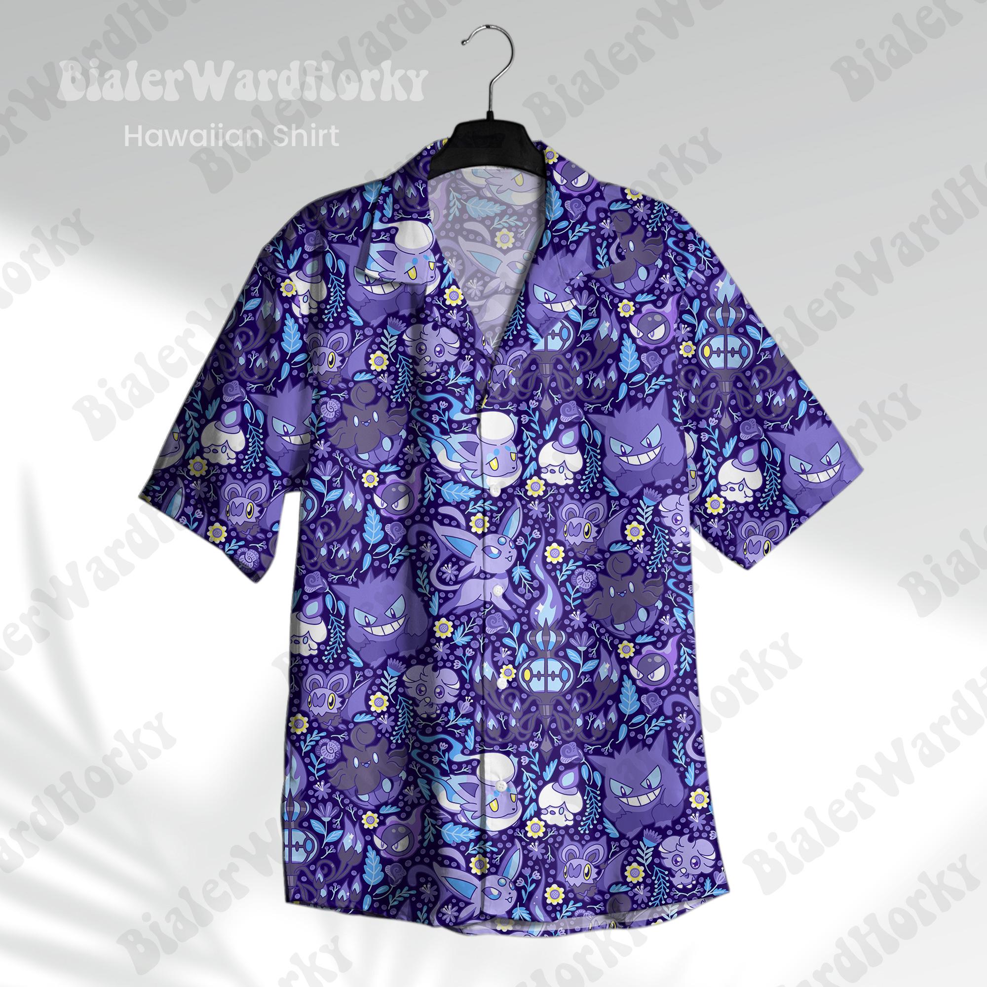 Purple Anime Hawaiian Shirt HG - Mystic Manga Set - Ghost Type Video Game Summer Vacation Shirt HG Fans - Image 2