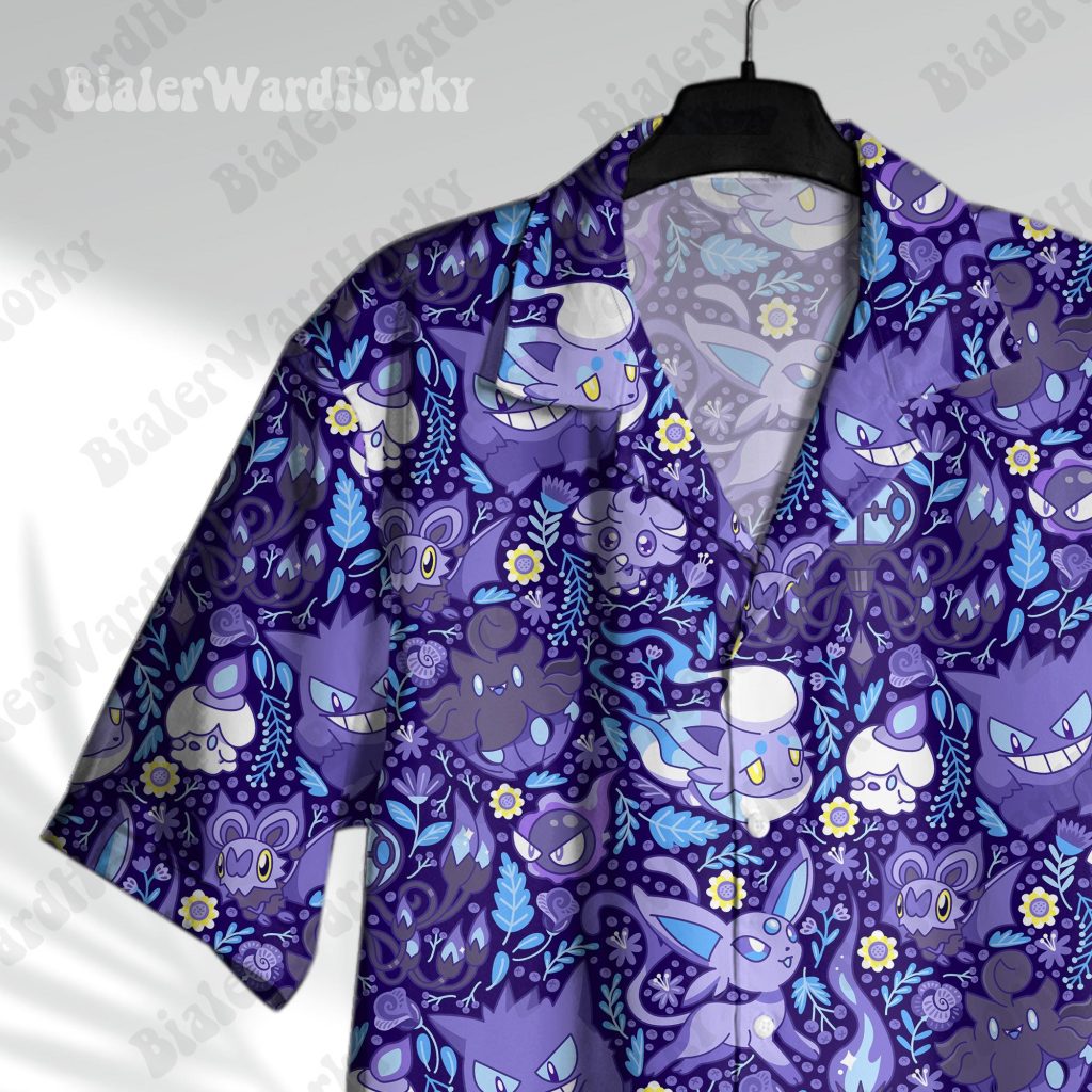 Purple Anime Hawaiian Shirt HG  - Mystic Manga Set - Ghost Type Video Game Summer Vacation Shirt HG  Fans