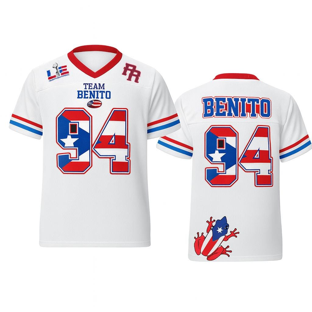 Benito Puerto Rico Boricua Benito Bowl LX Halftime 2026 Jersey Here For The Benito Football Jersey Mesh Jersey Croptop Sports Shirt HFN