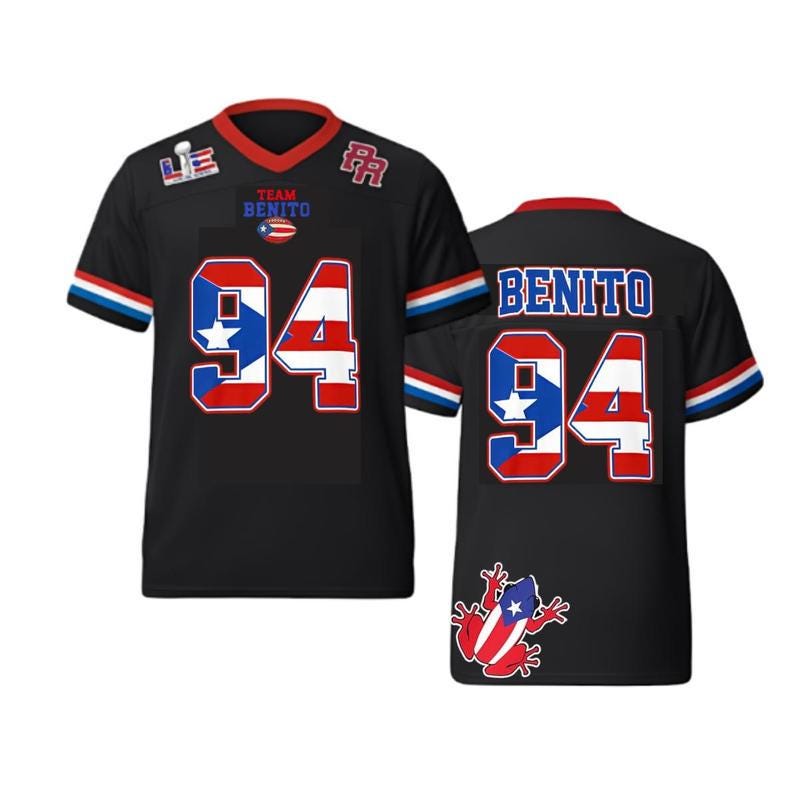 Benito Puerto Rico Boricua Benito Bowl LX Halftime 2026 Music Concert Outfit Gift Idea Football Jersey Mesh Jersey Croptop Sports Shirt HFN