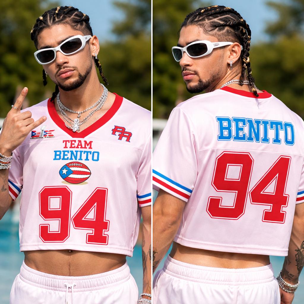 Team Benito 94 Half Time Show Music Concert Outfit Gift Football Jersey Mesh Jersey Croptop Sports Shirt HFN - Image 2