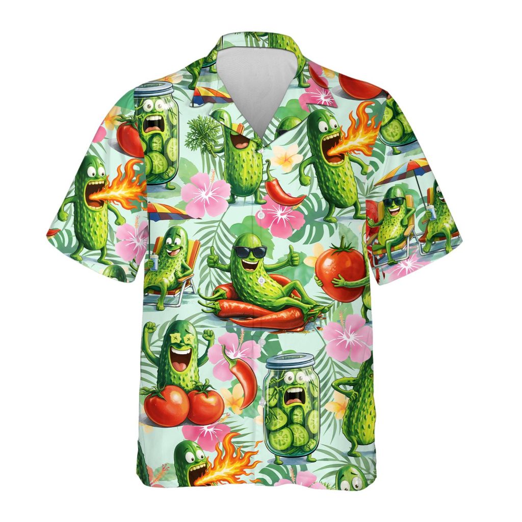 Pickle Hawaiian Shirt HG for Men Women Youth Funny Cucumber Party Button Up Shirt HG Spicy Food Print Summer Shirt HG